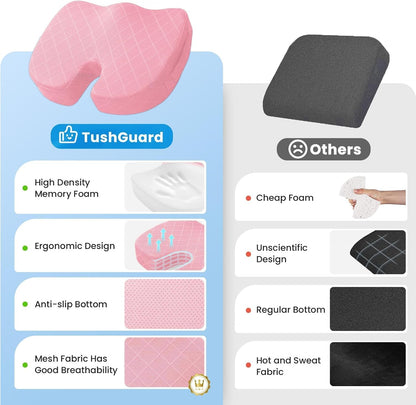 TushGuard Seat Cushion, Memory Foam Office Chair Cushion - Grey, Large