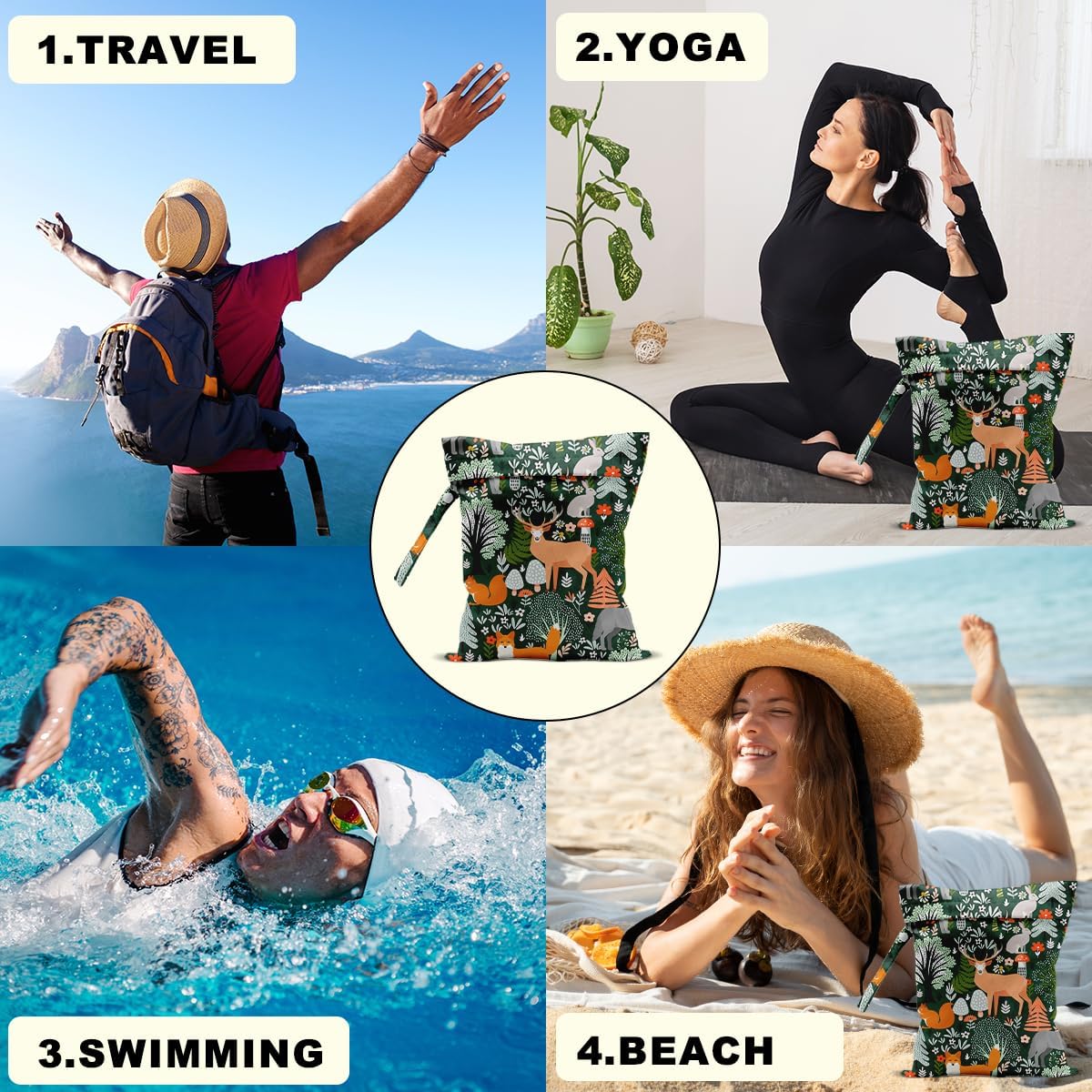 Palm Leaves Wet Bag 12x10 Inch, Green Summer Waterproof Travel Laundry Bags, Washable Reusable Wet Dry Bag for Swimsuit Beach Diapers Dirty Yoga Gym Clothes, Plant Gifts for Women Friend