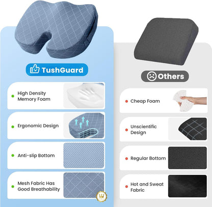TushGuard Seat Cushion, Memory Foam Office Chair Cushion - Grey, Large