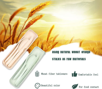 Lnrkai Travel Utensils Set with Case, 4 Sets Wheat Straw Reusable Spoon Knife Forks Tableware, Portable Cutlery Set for Lunch Box Accessories for Adults Travel Picnic Camping or Daily Use