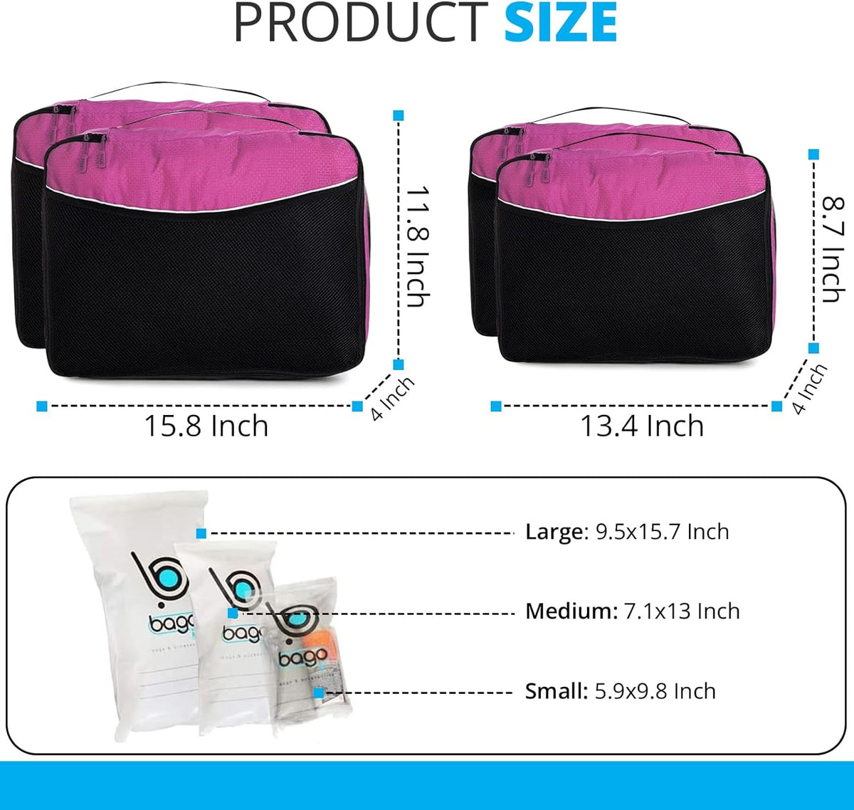 bago 7 Pcs Packing Cubes for Travel - 4 Travel Packing Cubes for Suitcases with 3 ZipLock Bags - Luggage Organizer Bags to Get Maximum Storage, Save Time & Effort to Pack (Green Red PurpleYellow)