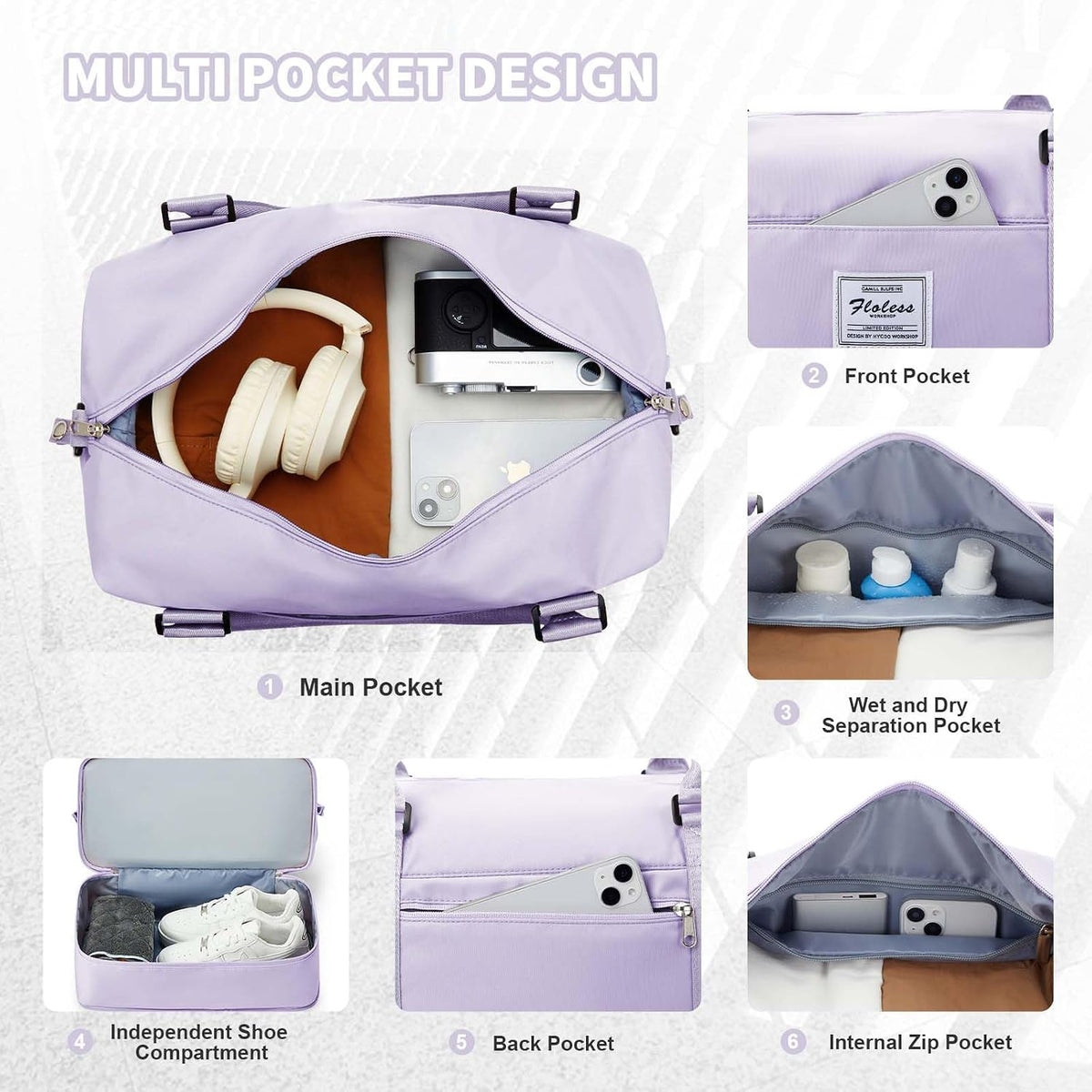 Travel Duffel Bag, Sports Tote Gym Bag, Shoulder Weekender Overnight Bag for Women - Colors A