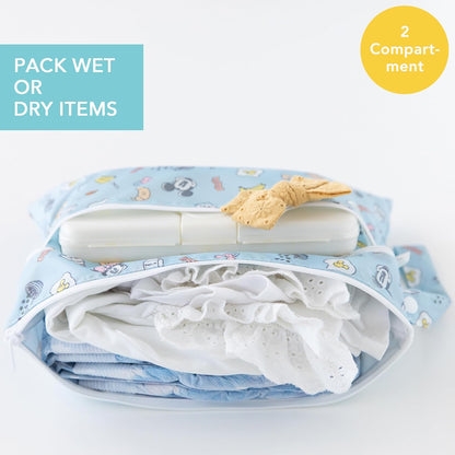 Bumkins Waterproof Wet Bag for Baby, Travel, Swim Suit, Cloth Diapers, Pump Parts, Pool, Beach, Gym Clothes, Toiletry, Hook to Stroller, Daycare, Zipper Reusable Wetdry Packing Pouch, Jungle