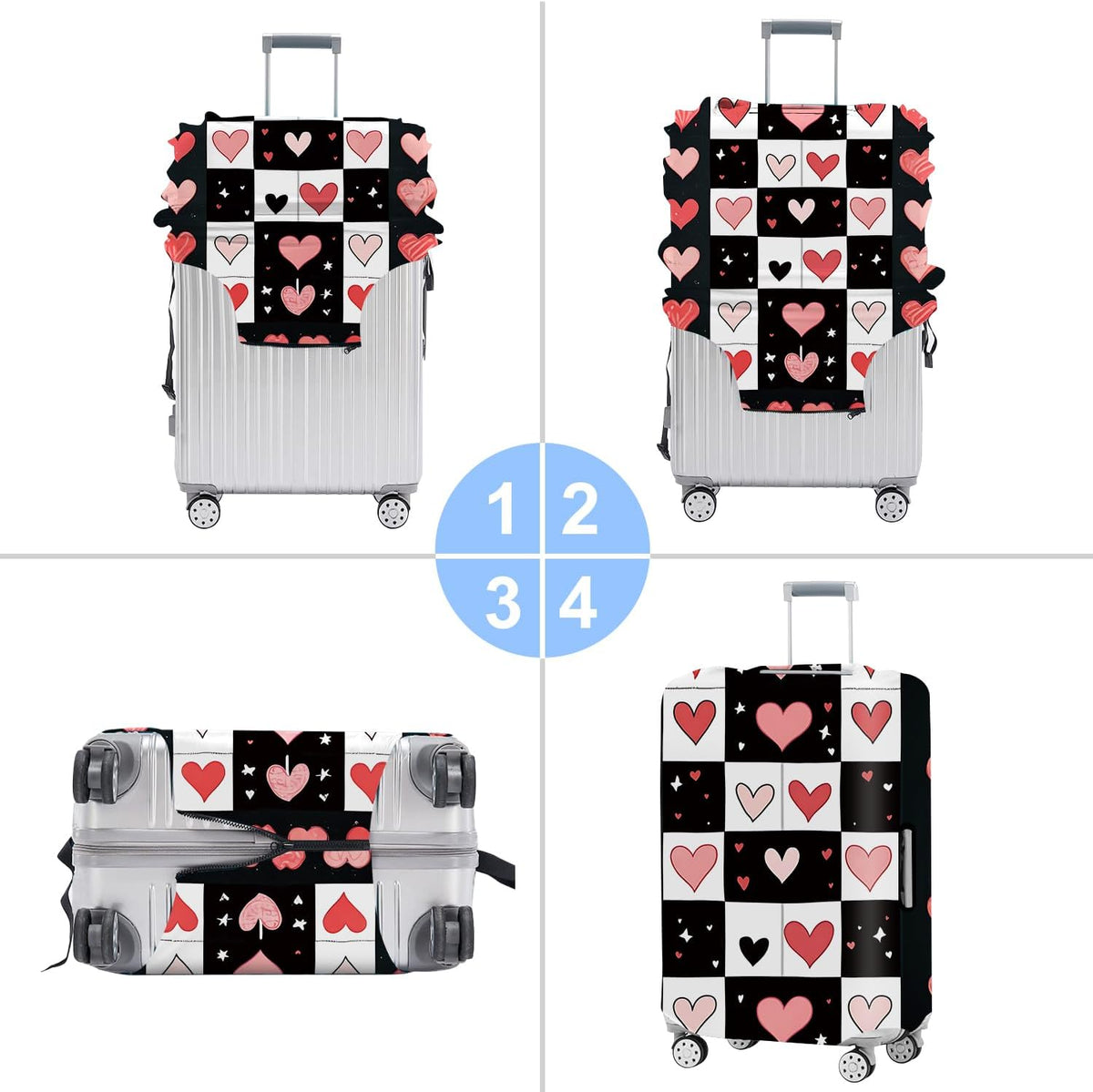 All Over Daisy Print Luggage Cover – Blue Suitcase Protector with White Floral Pattern, Washable Stretch Travel Case for 32-34 Inch Luggage,XL