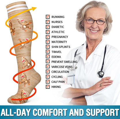 6 Pack Copper Compression Socks for Women and Men Circulation-Best Support for Medical,Running,Nursing,Athletic - Colors B