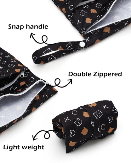 ALVA ALVABABY 3pcs Baby Cloth Diaper Wet/Dry Bags|Waterproof Reusable with Two Pockets|Travel, Beach, Pool, Daycare, Soiled Baby Items,Yoga,Gym Bag for Swimsuits or Wet Clothes 3L-ZM09 - Colors A
