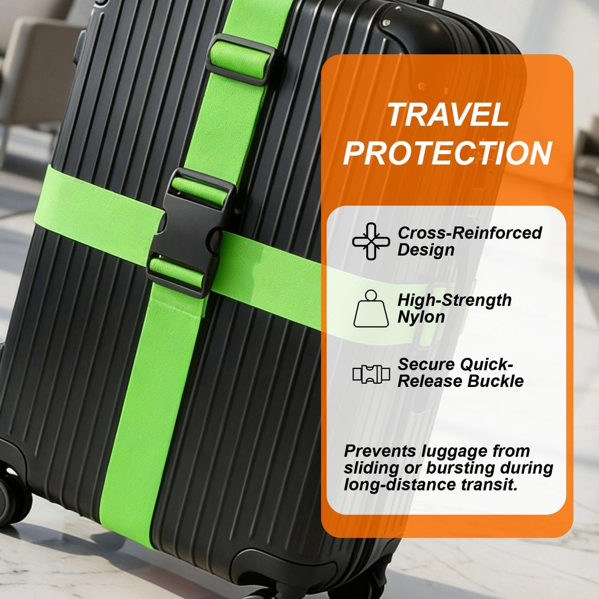4 Pack Adjustable Luggage Straps for Suitcases – Secure Lock Travel Belts, 40''–78'' Fit, Easy Luggage Identification (Green)