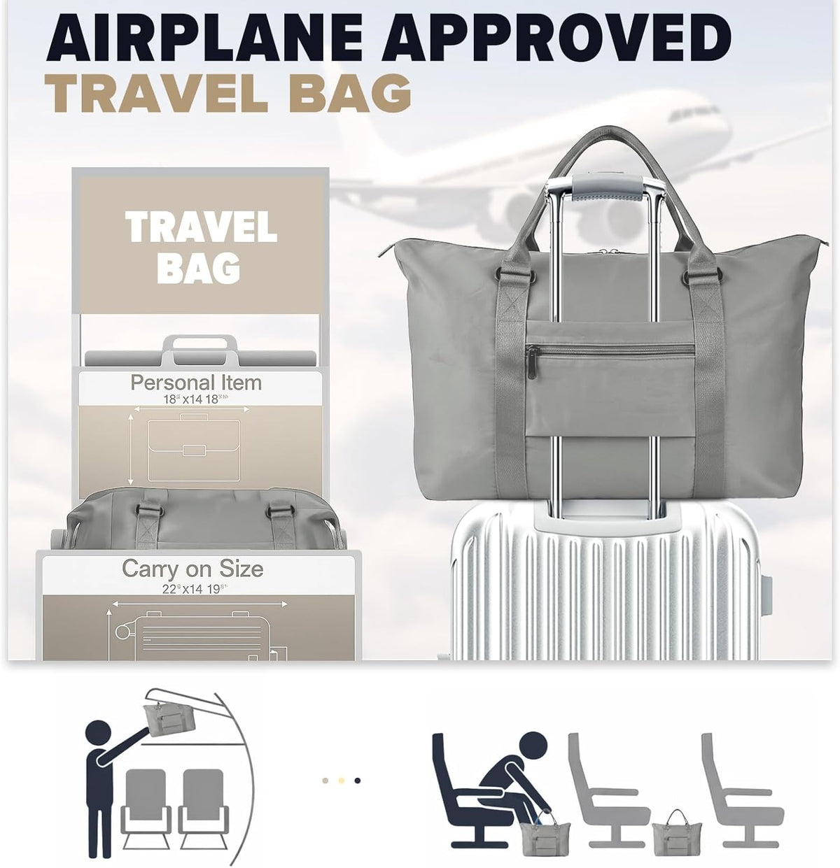 Travel Duffle Bag, Weekender Travel Bag Men Small Gym Bag for Women, Hospital Bag for Labor and Delivery, Overnight Bag Luggage Bag with Trolley Sleeve, Airplane Travel Essentials for Flying(Black)