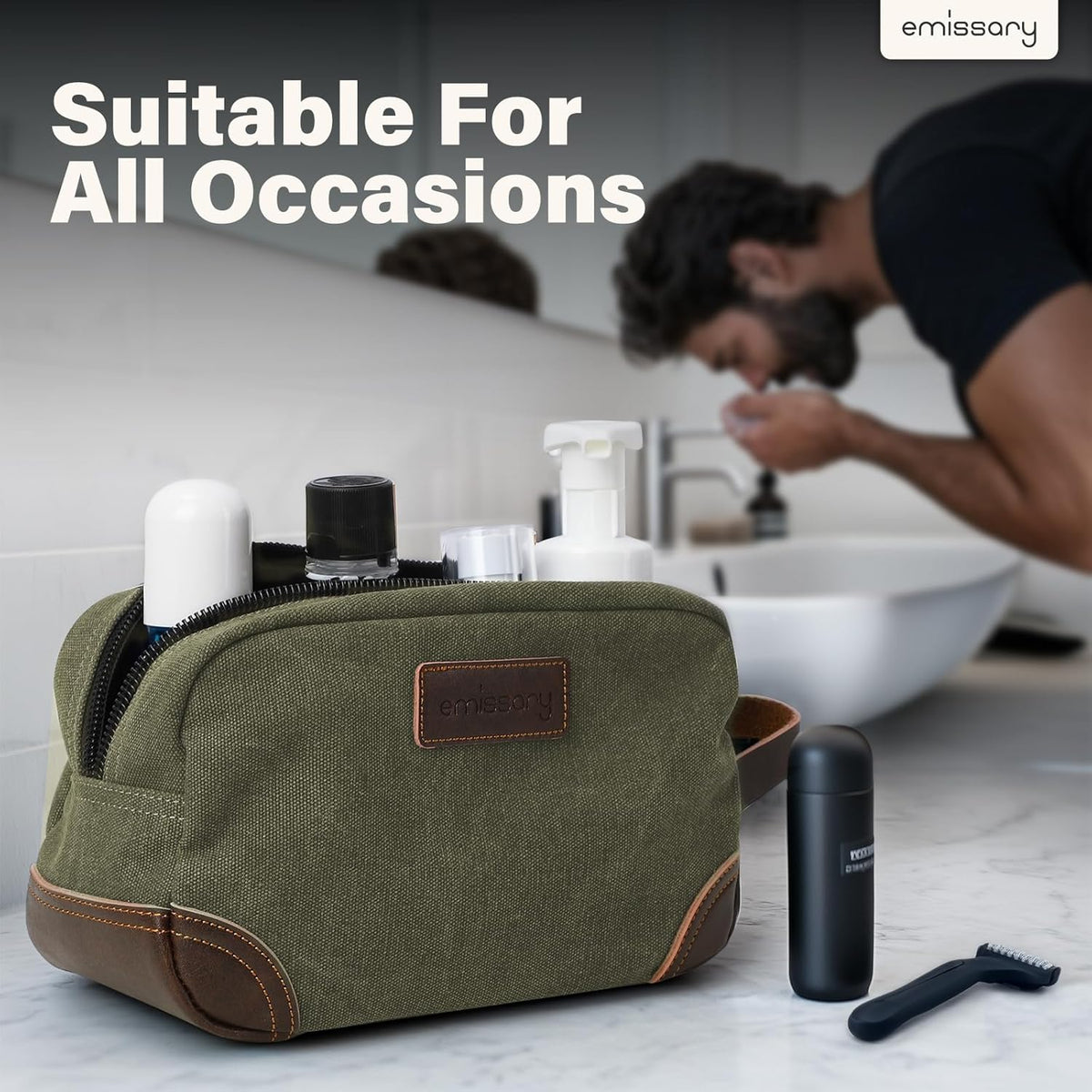emissary Toiletry Bag for Men, Canvas Travel Toiletry Bag Men's Dopp Kit, Water-resistant Bathroom Bag Mens Shaving Kit, Travel Kit Small Bags, Shaving Bag, Toiletry Bags