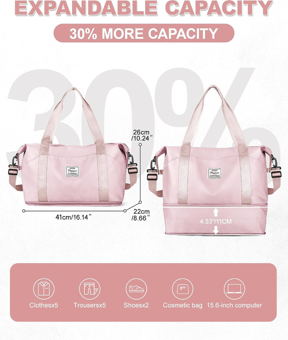 Travel Duffel Bag, Sports Tote Gym Bag, Shoulder Weekender Overnight Bag for Women - Colors B