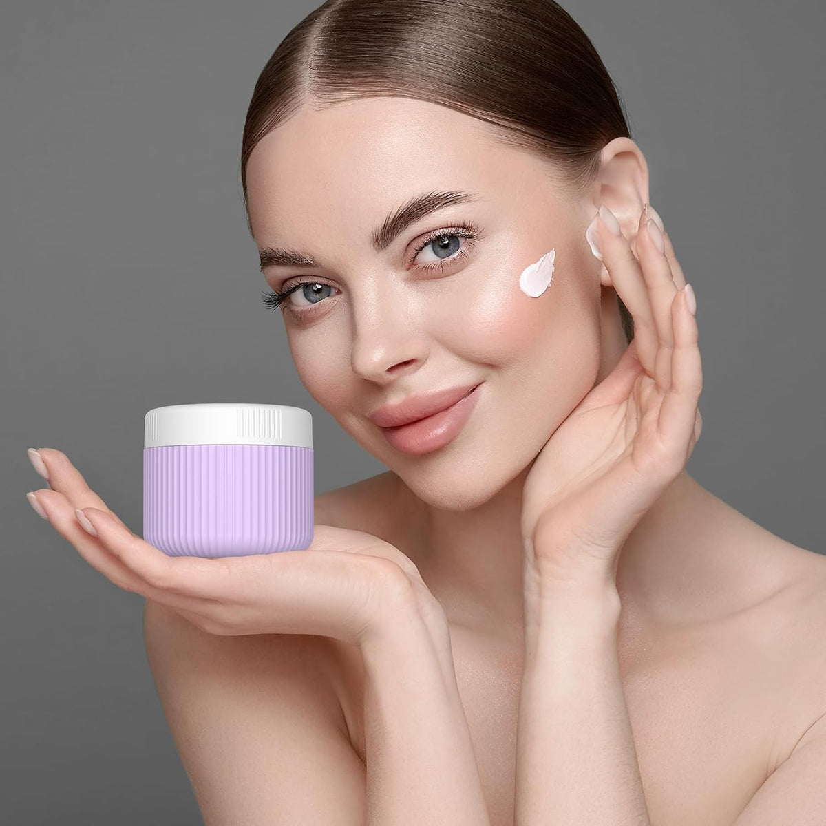 ME.FAN Travel Containers for Toiletries, TSA Approved 1.5 oz Silicone Cream Jars, Leak-proof Journey Containers, Trip Accessories with Lid for Cosmetic Face Hand 4 Pack White Lid - Morandi