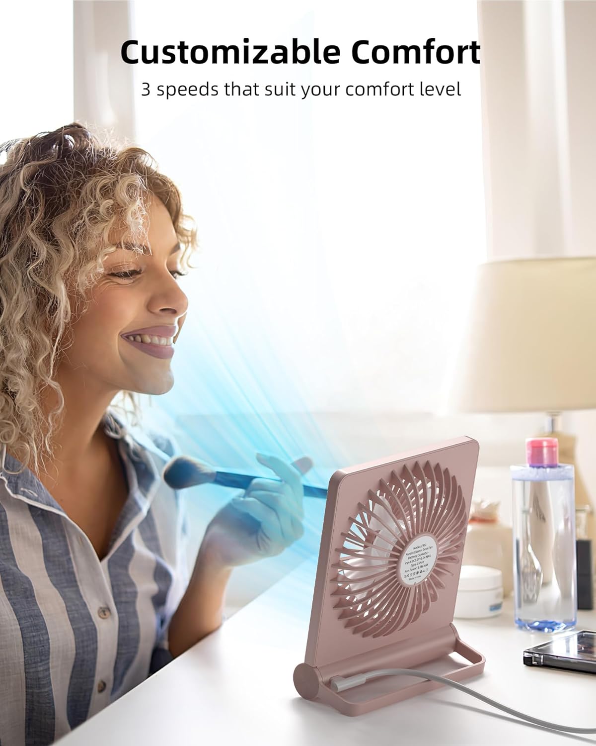 Koonie USB Desk Fan, Strong Wind Ultra Quiet Small Personal Fan with 180° Tilt Folding and 3 Speeds Adjustable, USB-C Corded Powered Mini USB Fan for Office Desktop Bedroom, NO BATTERY