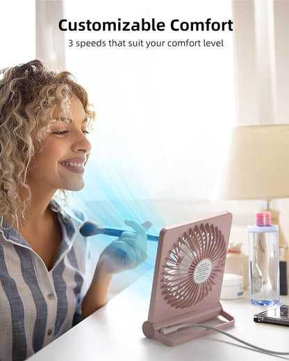Koonie USB Desk Fan, Strong Wind Ultra Quiet Small Personal Fan with 180° Tilt Folding and 3 Speeds Adjustable, USB-C Corded Powered Mini USB Fan for Office Desktop Bedroom, NO BATTERY