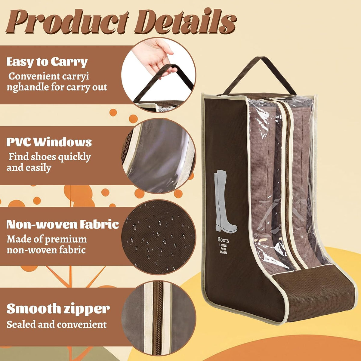 Shinylin 8 Pack Boot Storage Bag Portable Dust Proof Boot Bags for Cowboy Boots for Travel Long Tube Shoes Bags Women Men Tall Shoe with Handle for Home Travel (Tall,Houndstooth)