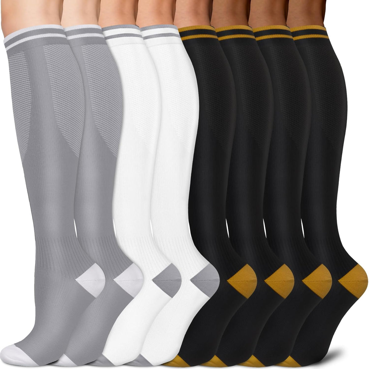 Sooverki Copper Compression Socks for Men & Women 8 Pack 15-20mmHg - Knee High Stockings Best Support for Running Athletic