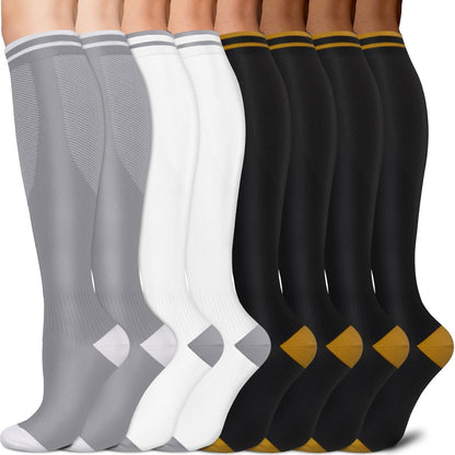 Sooverki Copper Compression Socks for Men & Women 8 Pack 15-20mmHg - Knee High Stockings Best Support for Running Athletic