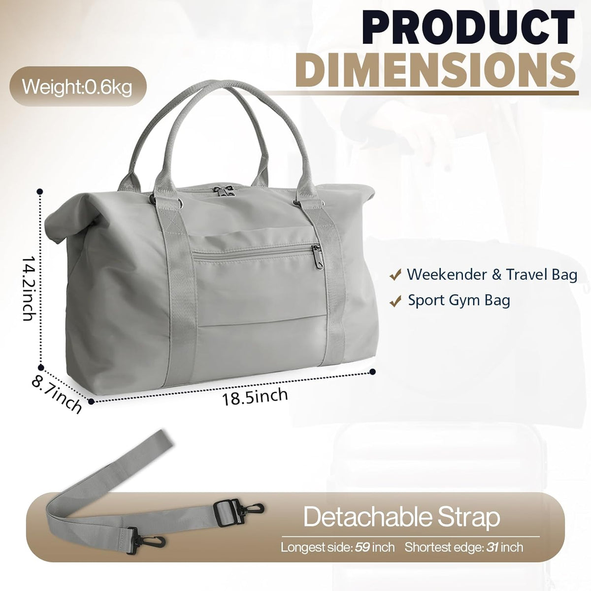 Travel Duffle Bag, Weekender Travel Bag Men Small Gym Bag for Women, Hospital Bag for Labor and Delivery, Overnight Bag Luggage Bag with Trolley Sleeve, Airplane Travel Essentials for Flying(Black)