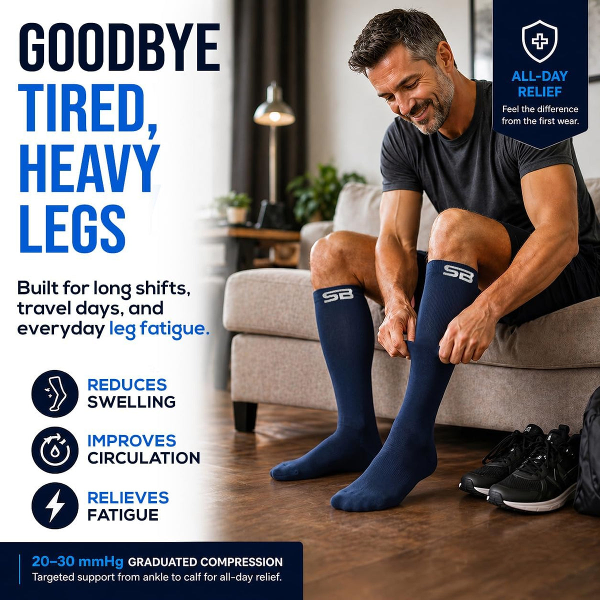 SB SOX Compression Socks for Men & Women (20-30mmHg) – Best Compression Socks for Flying, Medical, Sports, Wide Calf Fit, and Daily Wear