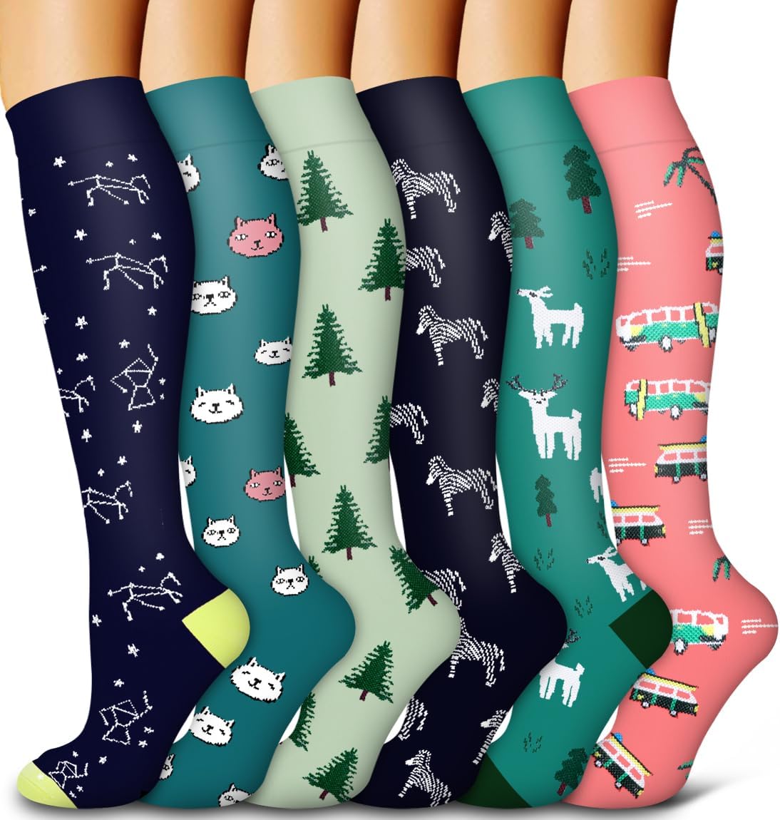6 Pack Copper Compression Socks for Women and Men Circulation-Best Support for Medical,Running,Nursing,Athletic - Colors B