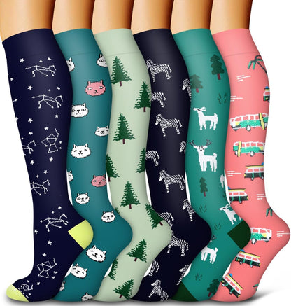 6 Pack Copper Compression Socks for Women and Men Circulation-Best Support for Medical,Running,Nursing,Athletic - Colors B