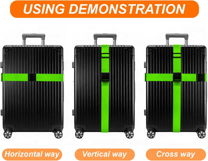 4 Pack Adjustable Luggage Straps for Suitcases – Secure Lock Travel Belts, 40''–78'' Fit, Easy Luggage Identification (Green)