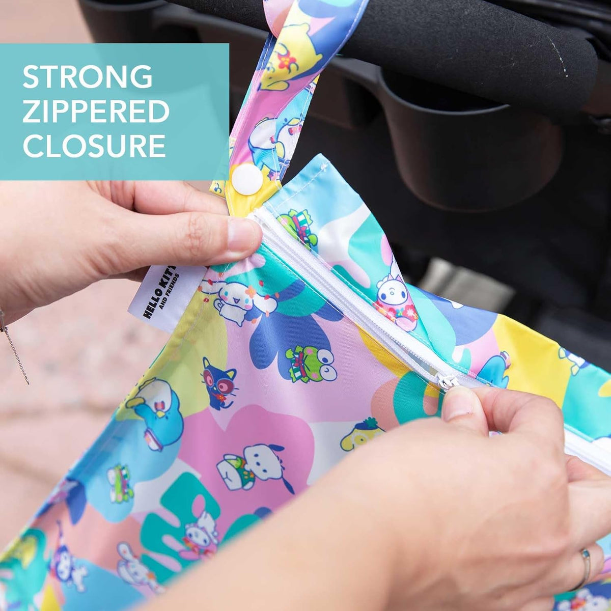 Bumkins Waterproof Wet Bag for Baby, Travel, Swim Suit, Cloth Diapers, Pump Parts, Pool, Beach, Gym Clothes, Toiletry, Hook to Stroller, Daycare, Zipper Reusable Wetdry Packing Pouch, Jungle