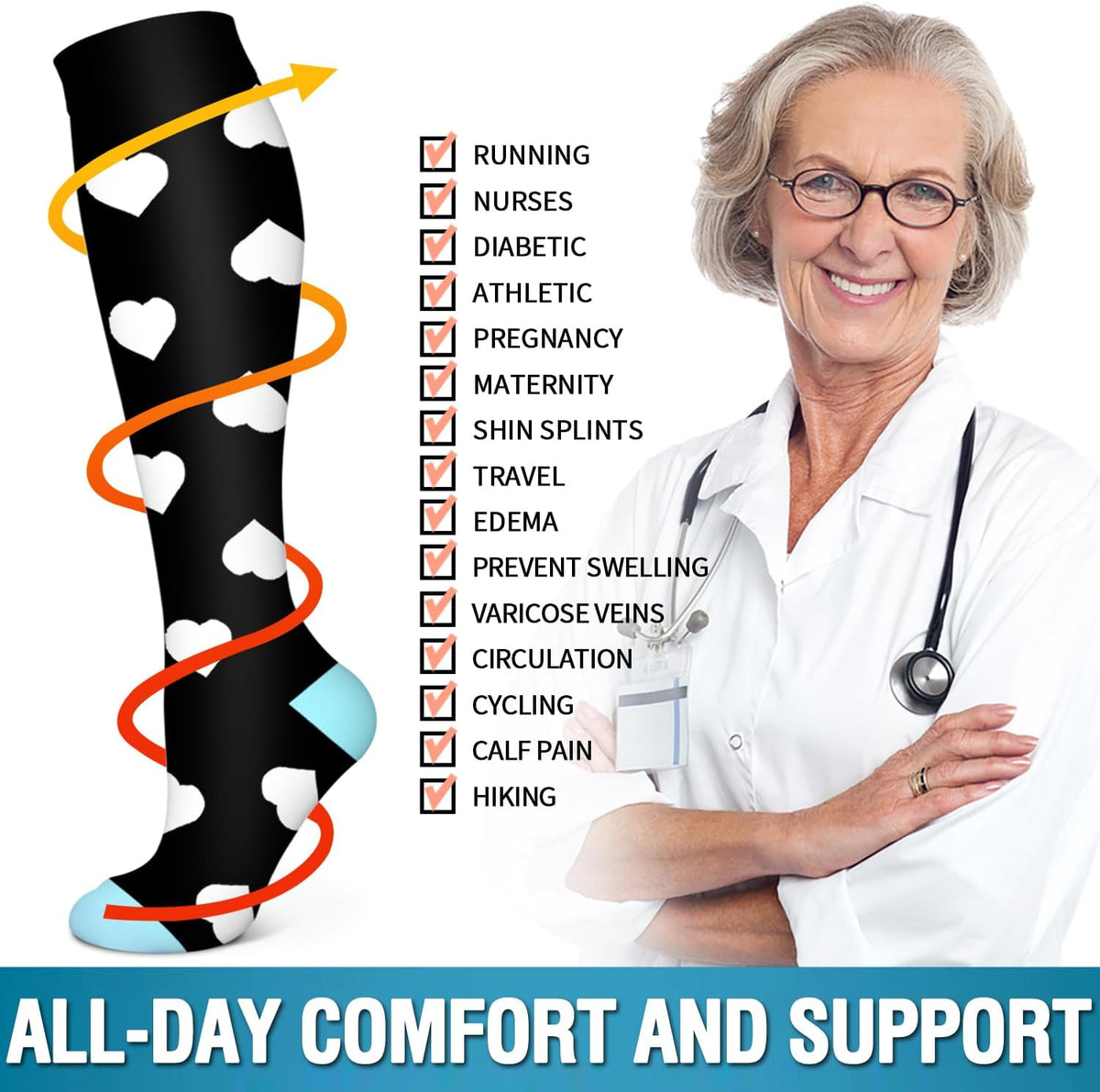 6 Pack Copper Compression Socks for Women and Men Circulation-Best Support for Medical,Running,Nursing,Athletic - Colors B