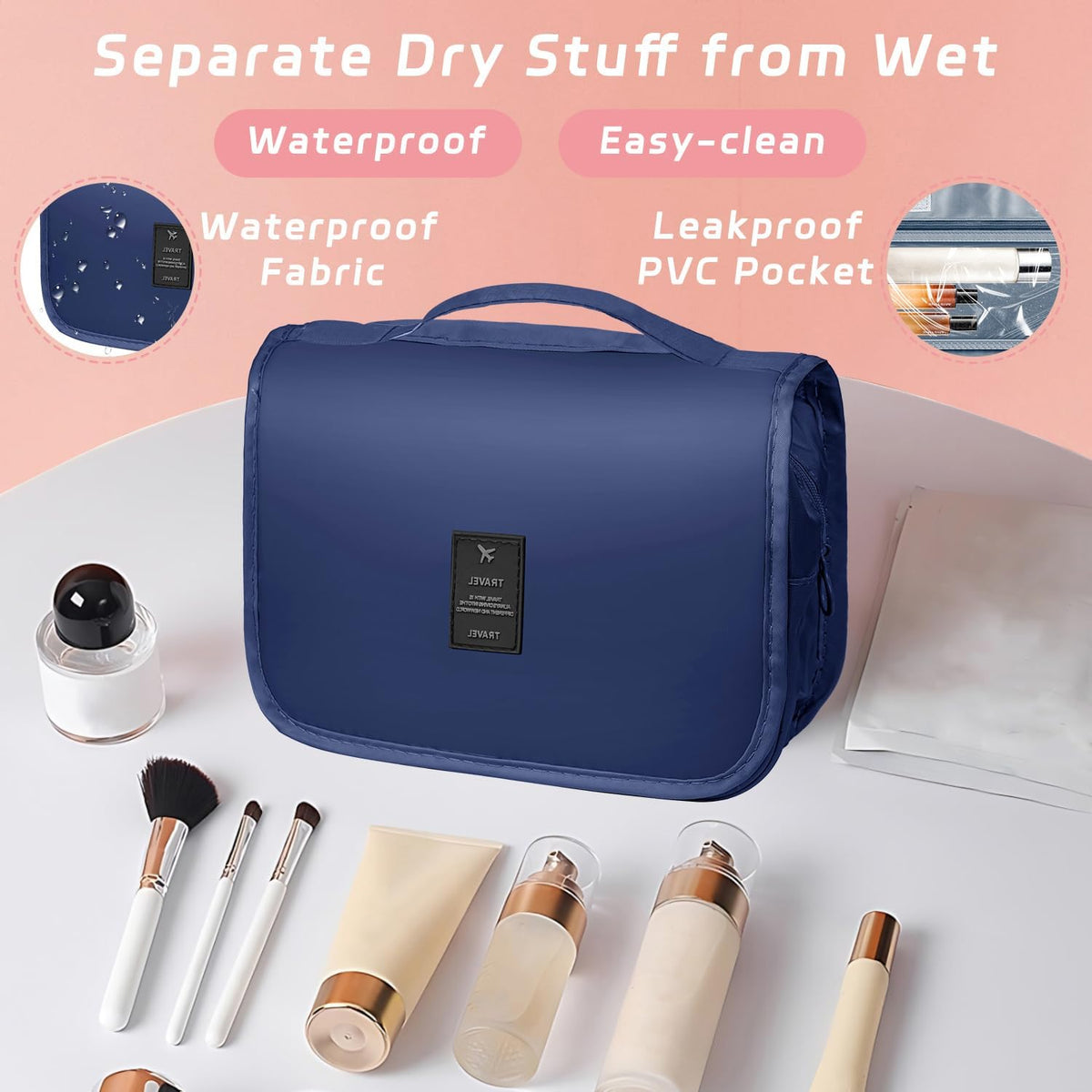 Toiletry Bag Travel Bag with Hanging Hook, Waterproof Shower Bathroom Hanging Toiletry Bag for Men Women,Small Multifunctional Makeup Cosmetic Bag,Portable Toiletries Bag Travel Organizer (Grey)
