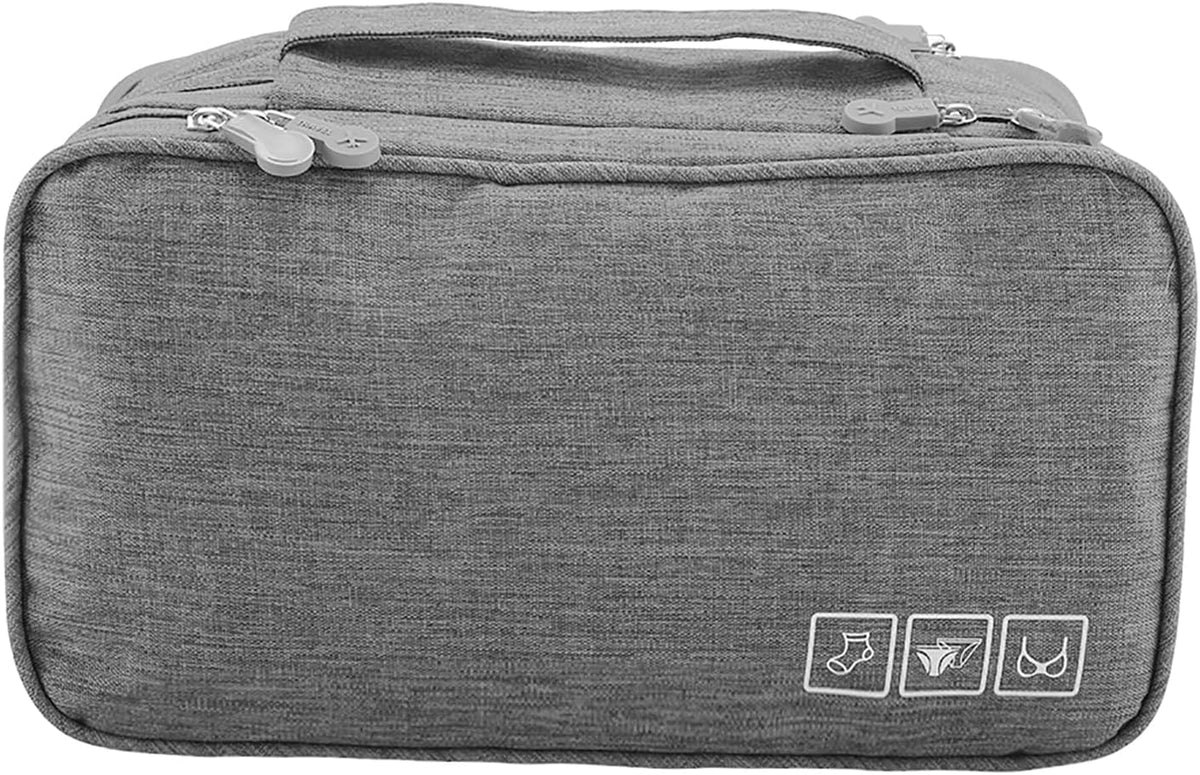 Milltrip Travel Underwear Bag, Waterprof Portable Storage Case with Multiple Layers & Pockets for Bras, Socks, Underwear, USB Cables, Compact Travel Bra (Gray)
