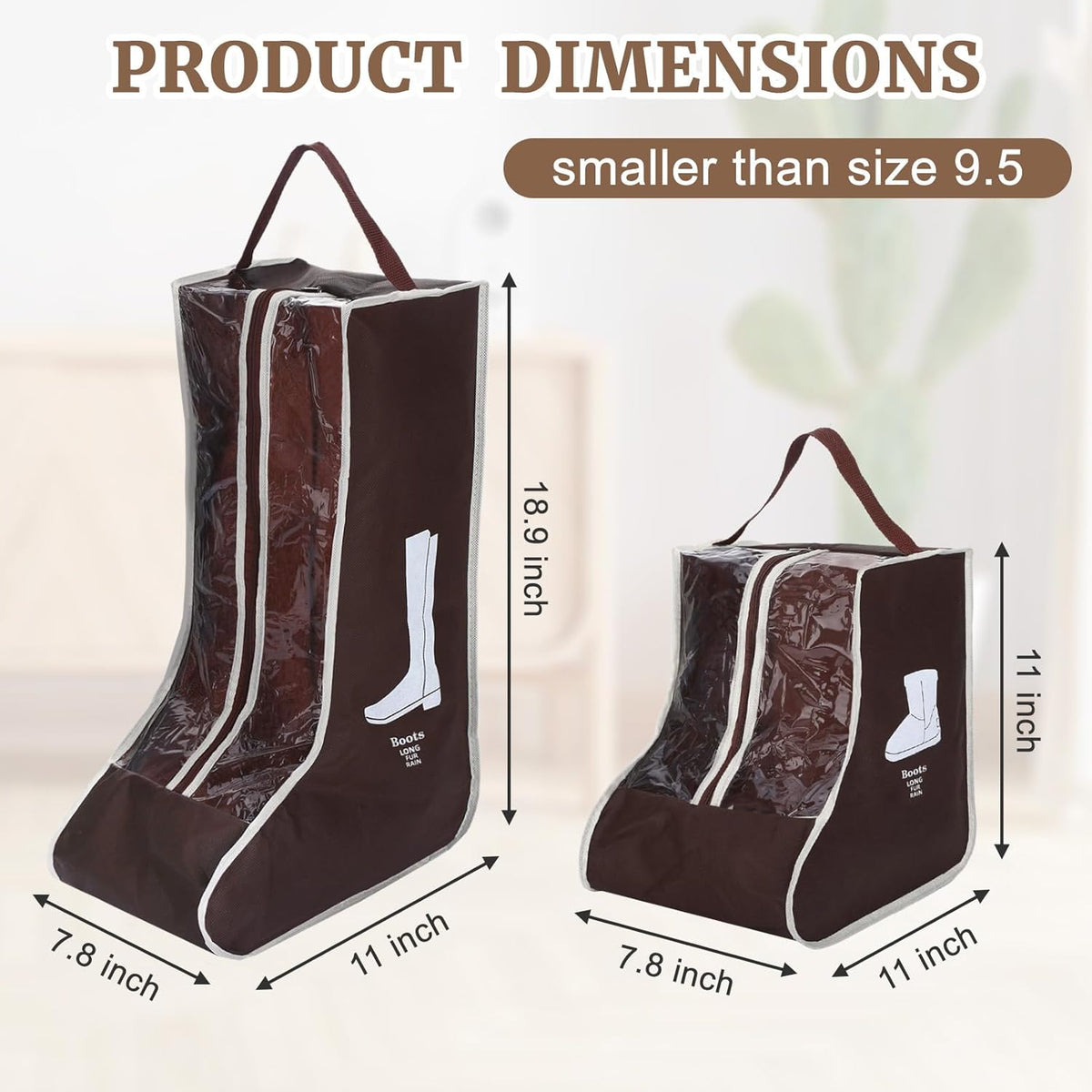 2 Pcs Tall Boot Bags for Cowboy Boots, Visualization Boot Storage Bag, Waterproof, Dustproof, Portable, Suitable for Travel and Daily Use, Foldable, Leather Shoes, Sports Shoes Storage (Cream White)