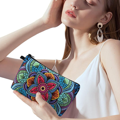 MAGEFY Small Makeup Bag, Portable Travel Cosmetic Bag Zipper Pouch Waterproof Makeup Pouch Multifunctional Small Bag for Women (1 pack, dark blue flower 0179)