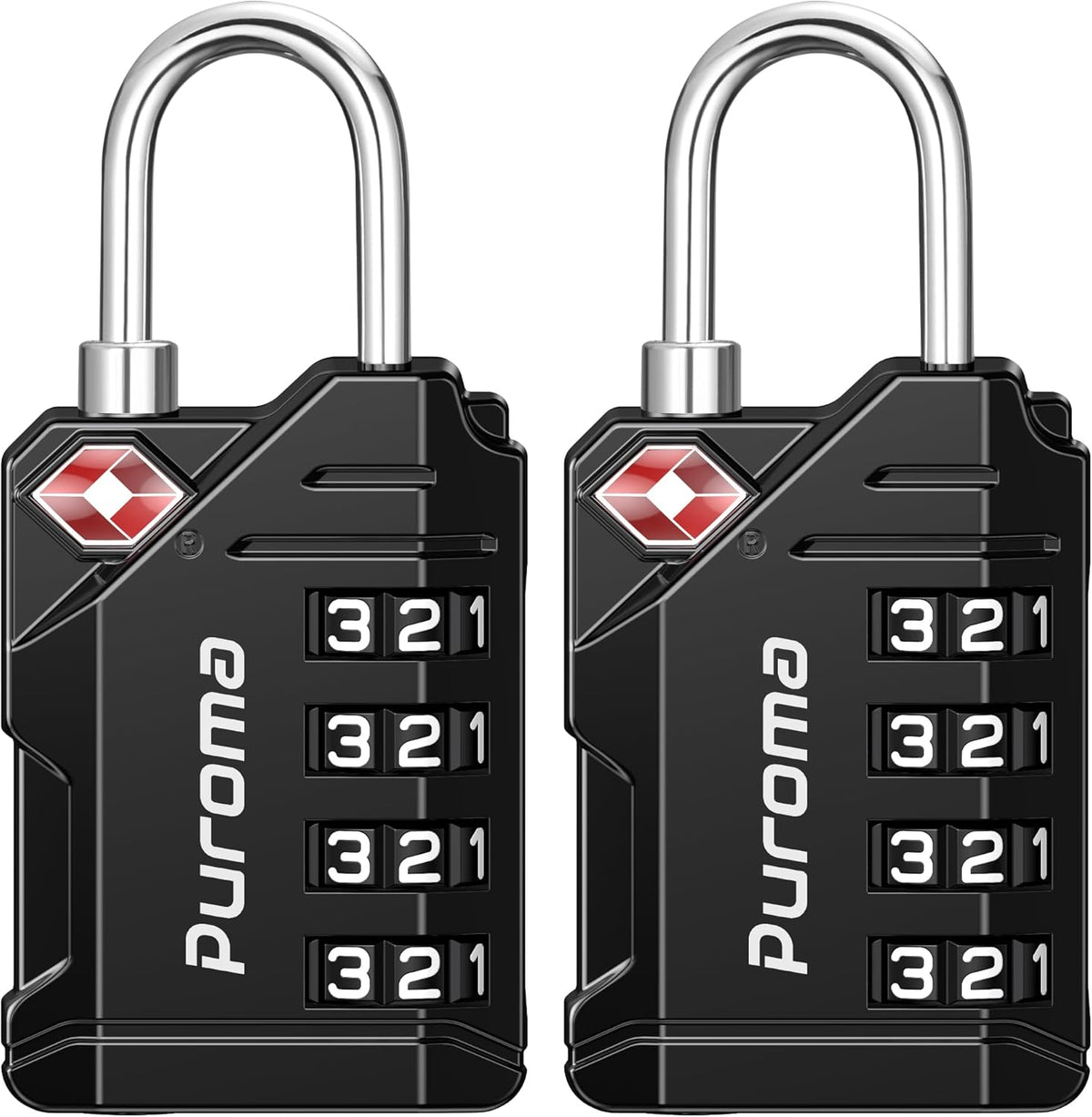 Puroma TSA Approved Luggage Locks, 2 Pack 4 Digit Resettable Travel Combination Code Lock with Zinc Alloy Body for Suitcase, Backpack, Laptop Bag, Gym Locker, Toolbox (Orange)