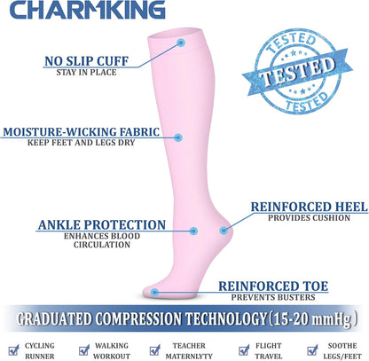 CHARMKING Compression Socks for Women & Men Circulation (3 Pairs) 15-20 mmHg is Best Support for Athletic Running Cycling