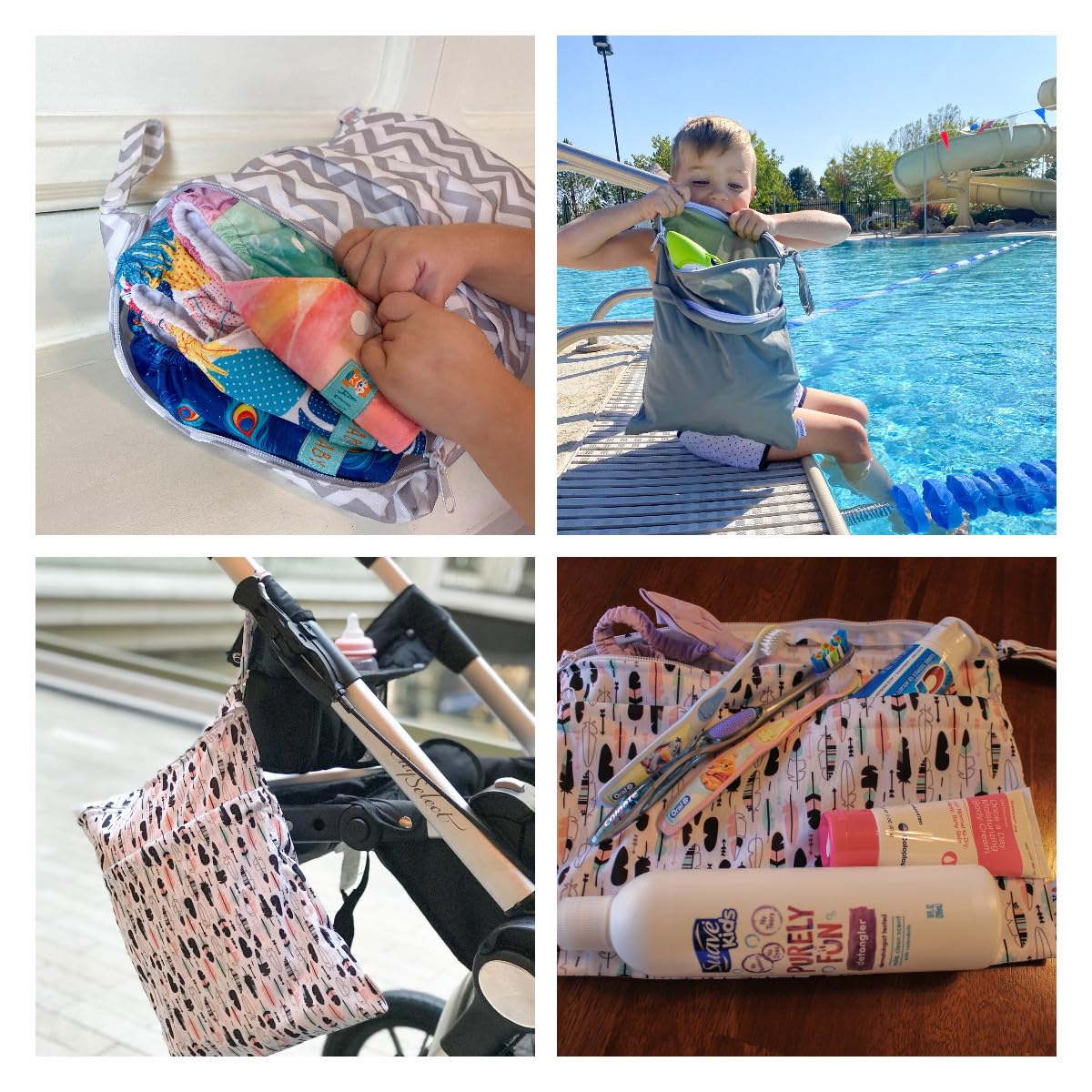 ALVA ALVABABY 3pcs Baby Cloth Diaper Wet/Dry Bags|Waterproof Reusable with Two Pockets|Travel, Beach, Pool, Daycare, Soiled Baby Items,Yoga,Gym Bag for Swimsuits or Wet Clothes 3L-ZM09 - Colors A