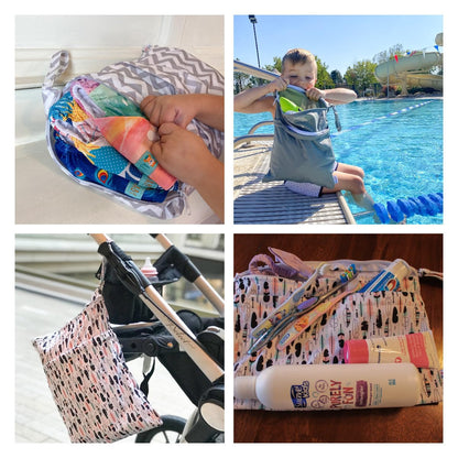 ALVA ALVABABY 3pcs Baby Cloth Diaper Wet/Dry Bags|Waterproof Reusable with Two Pockets|Travel, Beach, Pool, Daycare, Soiled Baby Items,Yoga,Gym Bag for Swimsuits or Wet Clothes 3L-ZM09 - Colors A
