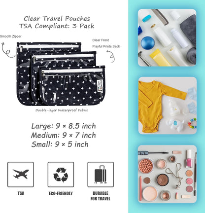 HIONXMGA TSA Approved Toiletry Bag, Set of 3 Clear Travel Toiletry Bag Quart Size Zipper Travel Pouch, Waterproof Makeup Cosmetic Bag for Women Men Kids Toiletries Carry on, Cacti A