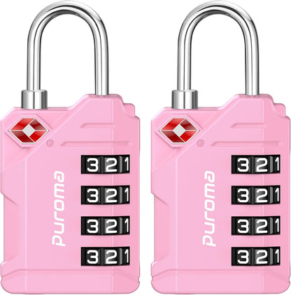 Puroma TSA Approved Luggage Locks, 2 Pack 4 Digit Resettable Travel Combination Code Lock with Zinc Alloy Body for Suitcase, Backpack, Laptop Bag, Gym Locker, Toolbox (Orange)