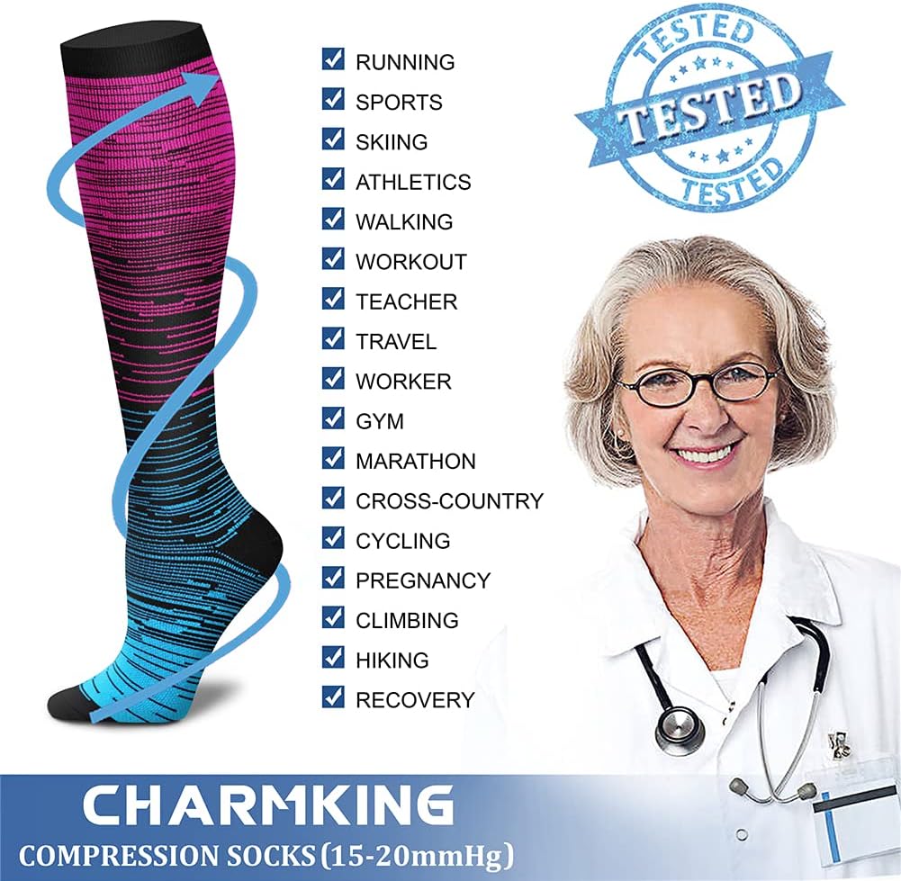 CHARMKING Compression Socks for Women & Men Circulation (3 Pairs) 15-20 mmHg is Best Support for Athletic Running Cycling