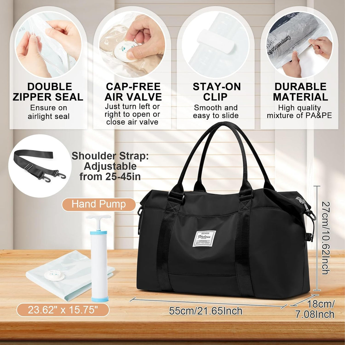 Travel Duffel Bag, Sports Tote Gym Bag, Shoulder Weekender Overnight Bag for Women - Colors A