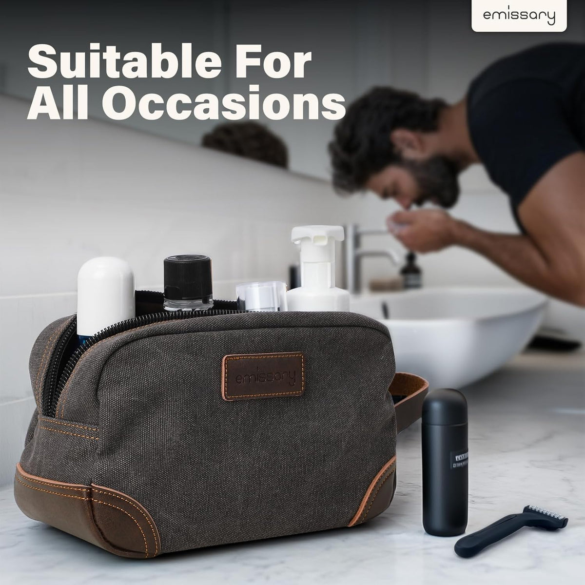 emissary Toiletry Bag for Men, Canvas Travel Toiletry Bag Men's Dopp Kit, Water-resistant Bathroom Bag Mens Shaving Kit, Travel Kit Small Bags, Shaving Bag, Toiletry Bags