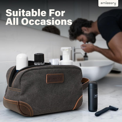 emissary Toiletry Bag for Men, Canvas Travel Toiletry Bag Men's Dopp Kit, Water-resistant Bathroom Bag Mens Shaving Kit, Travel Kit Small Bags, Shaving Bag, Toiletry Bags