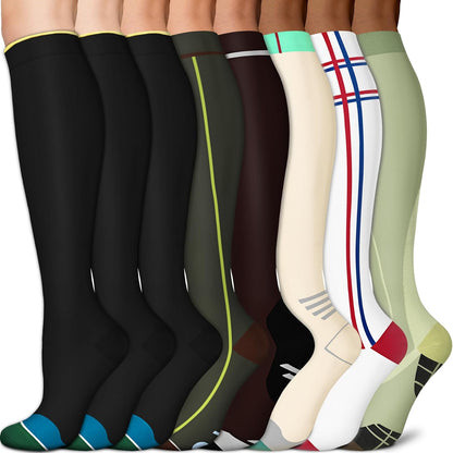 Sooverki Copper Compression Socks for Men & Women 8 Pack 15-20mmHg - Knee High Stockings Best Support for Running Athletic