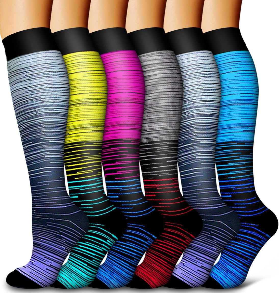 6 Pack Copper Compression Socks for Women and Men Circulation-Best Support for Medical,Running,Nursing,Athletic - Colors B