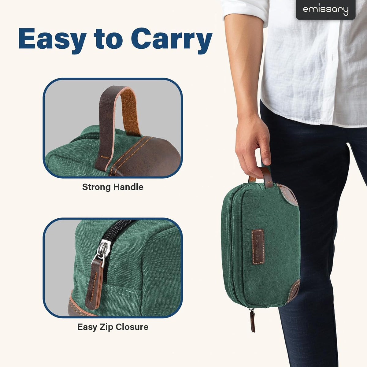 emissary Toiletry Bag for Men, Canvas Travel Toiletry Bag Men's Dopp Kit, Water-resistant Bathroom Bag Mens Shaving Kit, Travel Kit Small Bags, Shaving Bag, Toiletry Bags