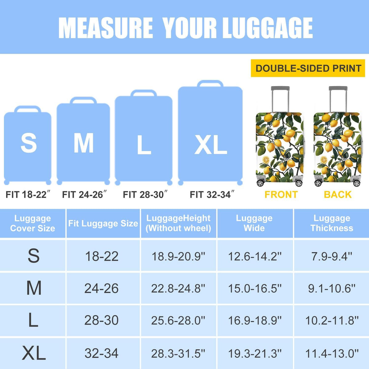 All Over Daisy Print Luggage Cover – Blue Suitcase Protector with White Floral Pattern, Washable Stretch Travel Case for 32-34 Inch Luggage,XL