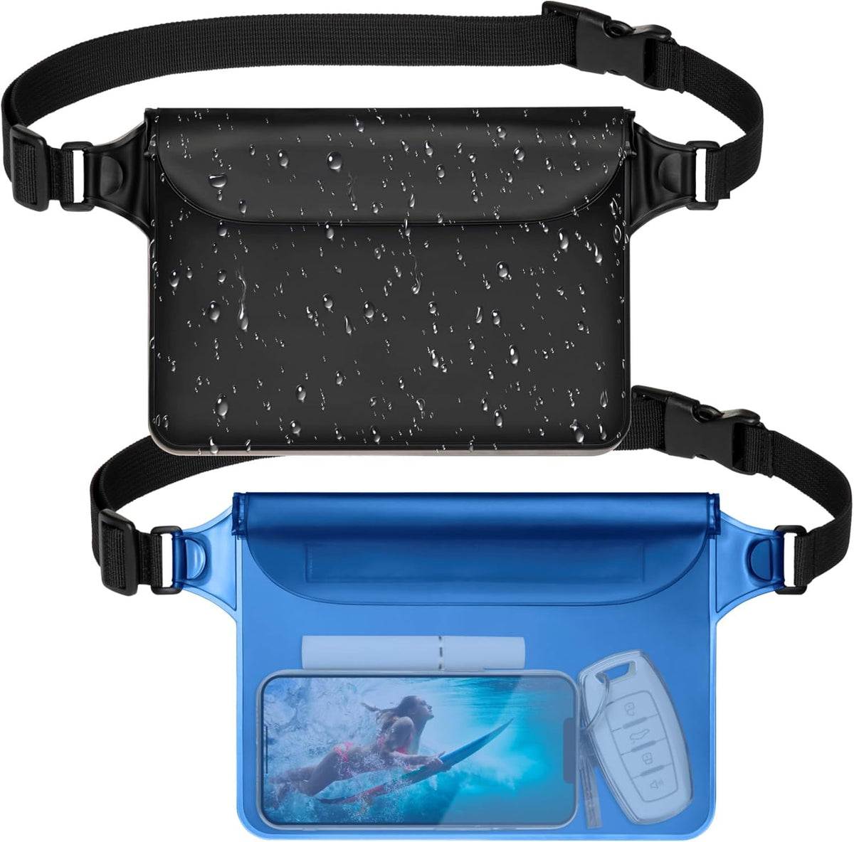 F-color Waterproof Fanny Pack - Cruise Essentials 2026 - Waterproof Pouch with Adjustable Waist Strap, Triple Zipper Roll-Top Dry Bag for Phone, Keep Passport Valuables Dry for Beach Kayaking Boating