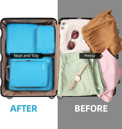 BAGAIL 4 Set/6 Set/8 Set Compression Packing Cubes Travel Accessories Expandable Packing Organizers (Cloth Pattern, 4-Black) - Colors A