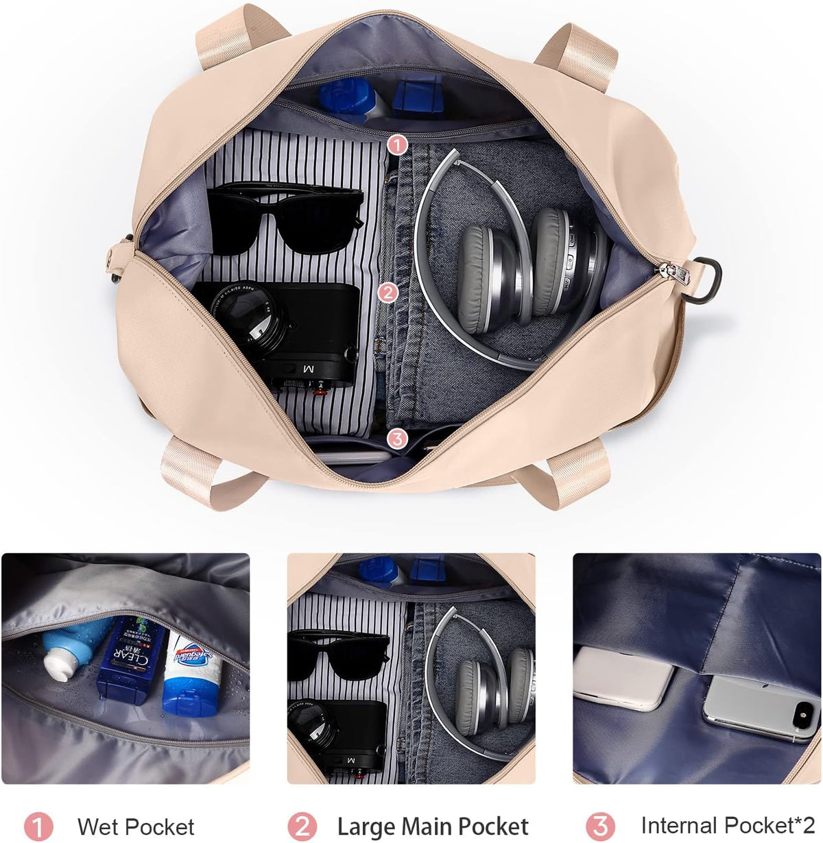 Travel Duffel Bag, Sports Tote Gym Bag, Shoulder Weekender Overnight Bag for Women - Colors A
