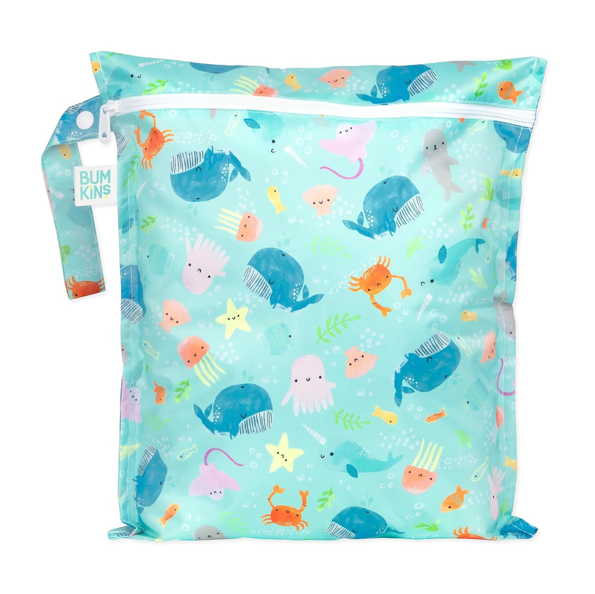 Bumkins Waterproof Wet Bag for Baby, Travel, Swim Suit, Cloth Diapers, Pump Parts, Pool, Beach, Gym Clothes, Toiletry, Hook to Stroller, Daycare, Zipper Reusable Wetdry Packing Pouch, Jungle