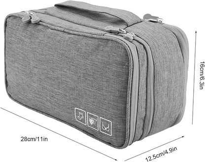 Milltrip Travel Underwear Bag, Waterprof Portable Storage Case with Multiple Layers & Pockets for Bras, Socks, Underwear, USB Cables, Compact Travel Bra (Gray)